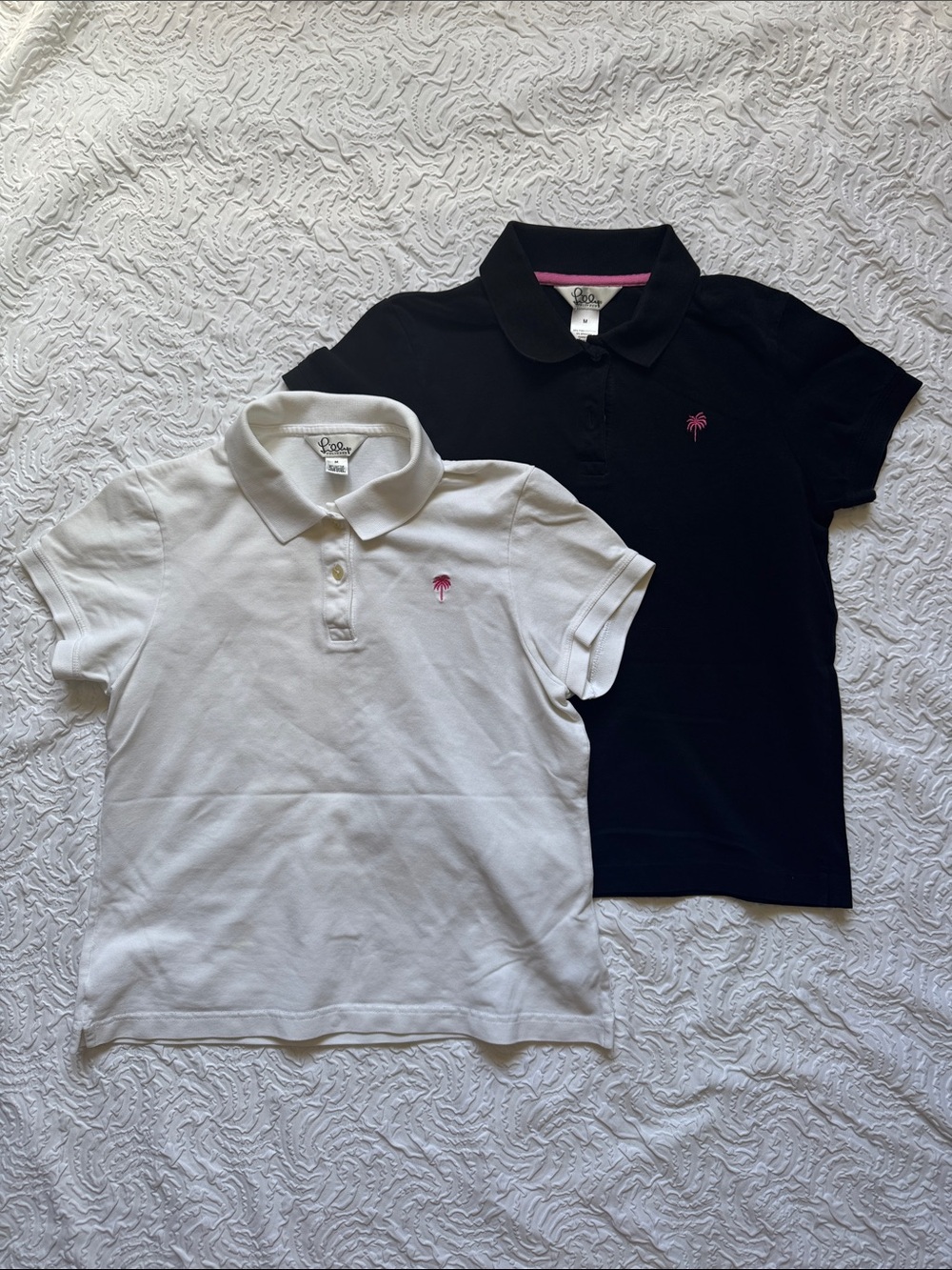 Lilly Pulitzer White & Black Polo Tees with Pink Palm Logo